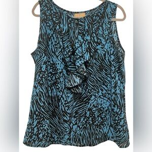 Miss Tina women’s XL sleeveless blue and black blouse with ruffled chest area